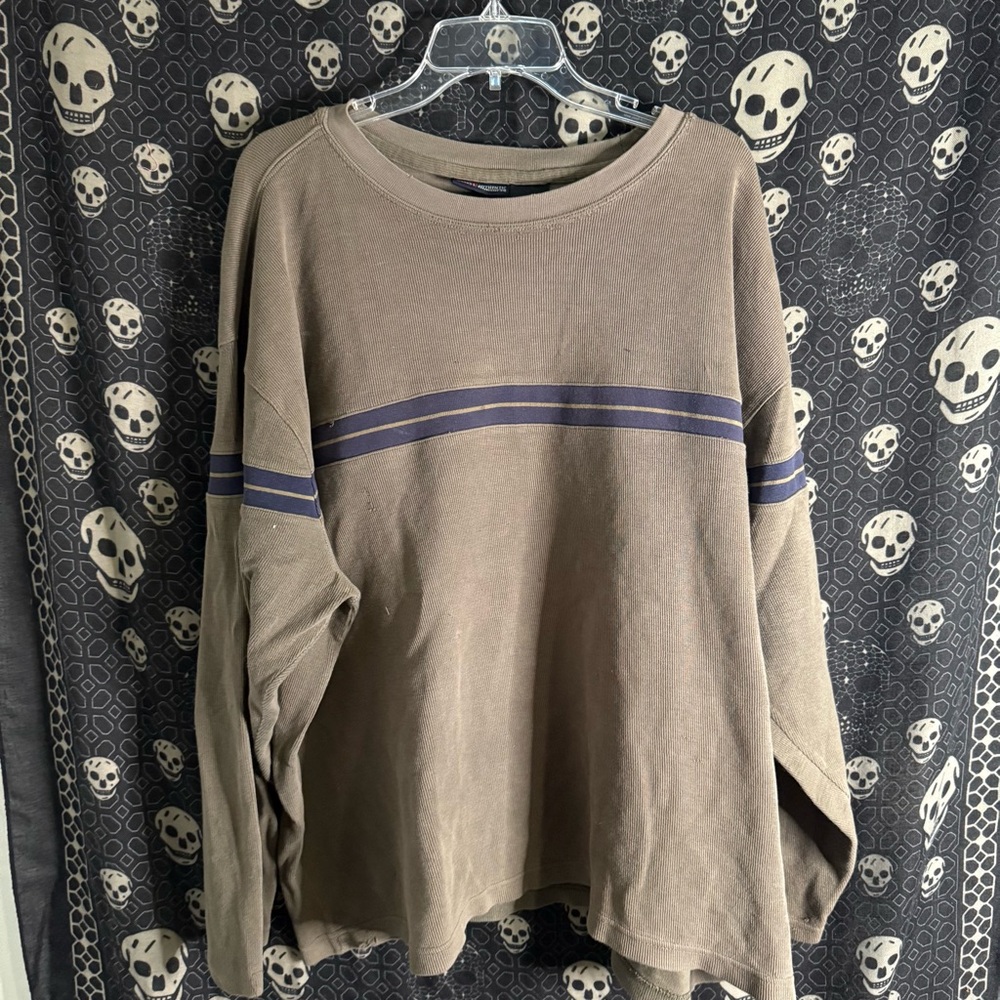 Faded Glory Brown Long Sleeve Shirt with Blue Stripes